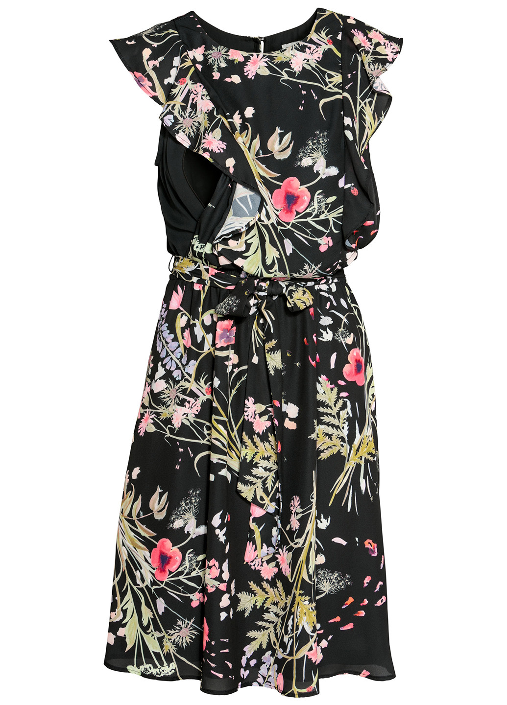 Чорна кежуал сукня для годуючих кльош H&M з квітковим принтом