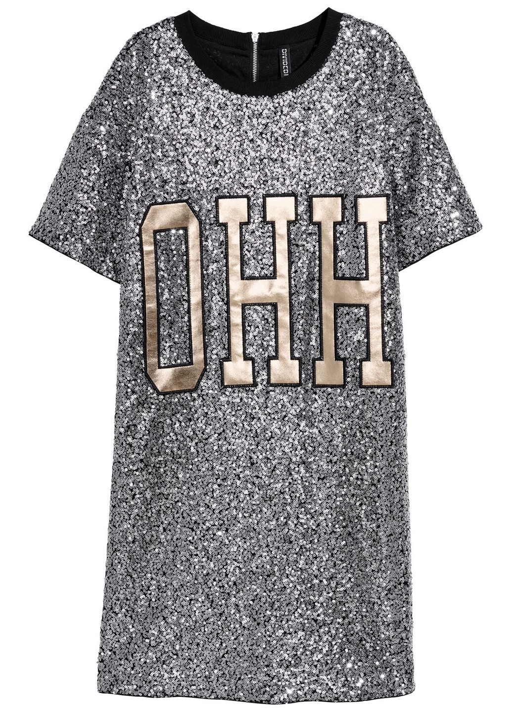 Серебряное платье H&M с надписью