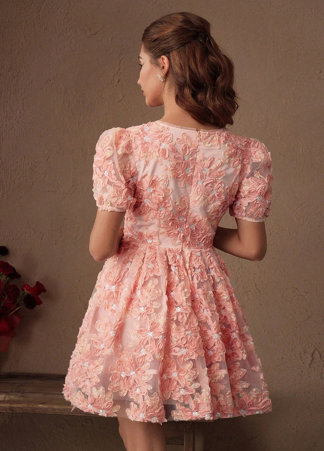 Персиковое праздничный, коктейльное, вечернее платье с юбкой-солнце SHEIN однотонное