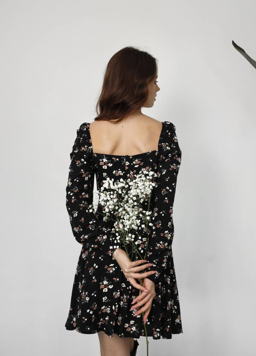Чорна вечірня сукня "савері" у квітковий принт romashka чорна+ Ромашка з квітковим принтом