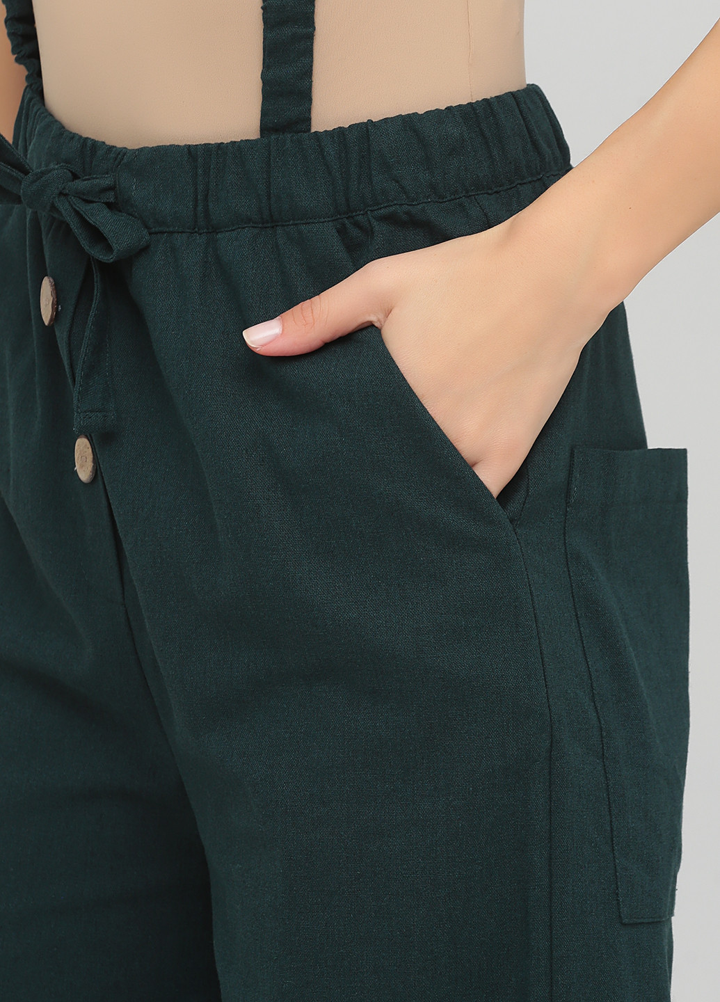 Комбинезон Arefeva комбинезон-брюки однотонный темно-зелёный кэжуал лен