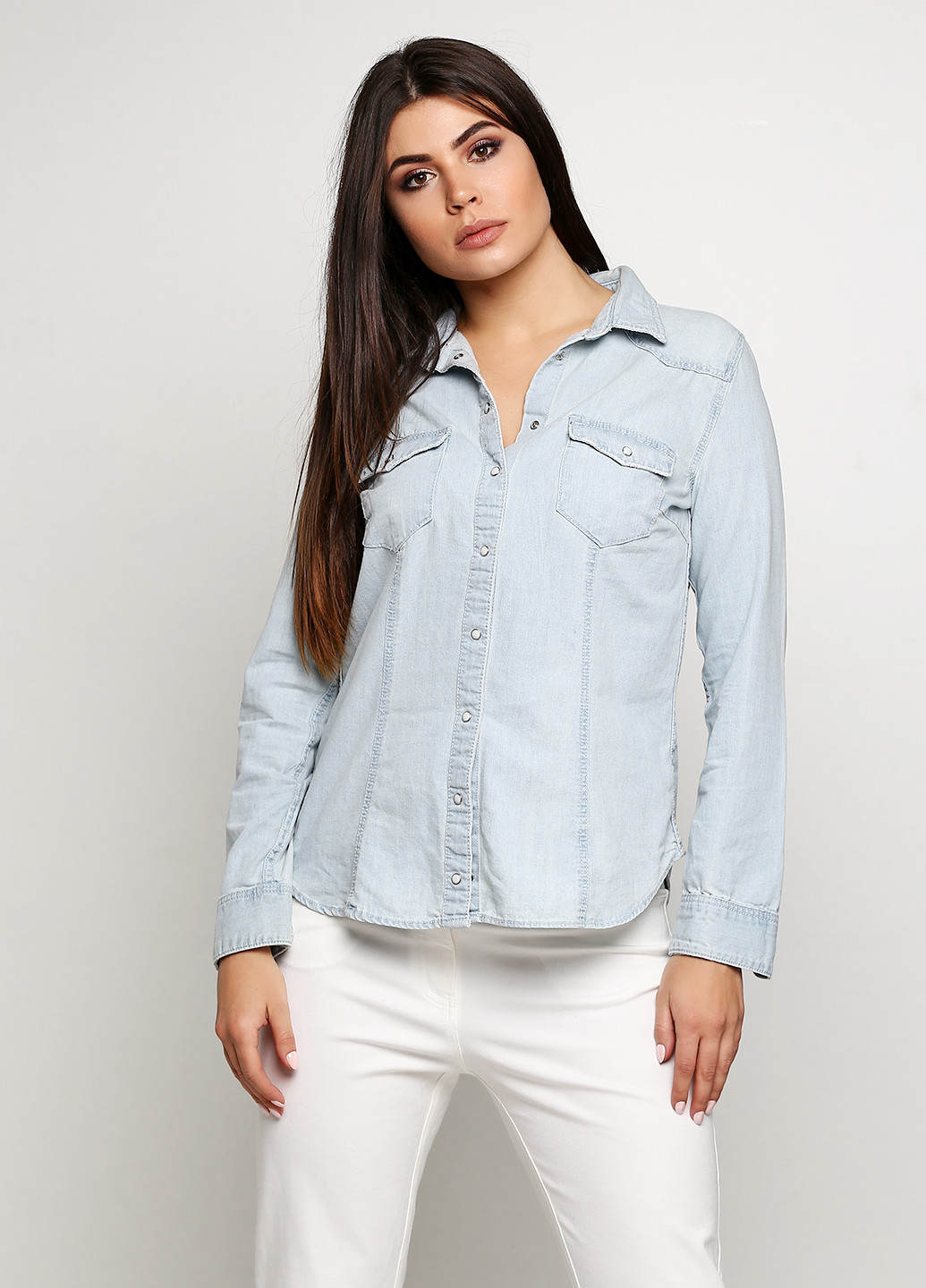Светло-голубой джинсовая рубашка однотонная H&M
