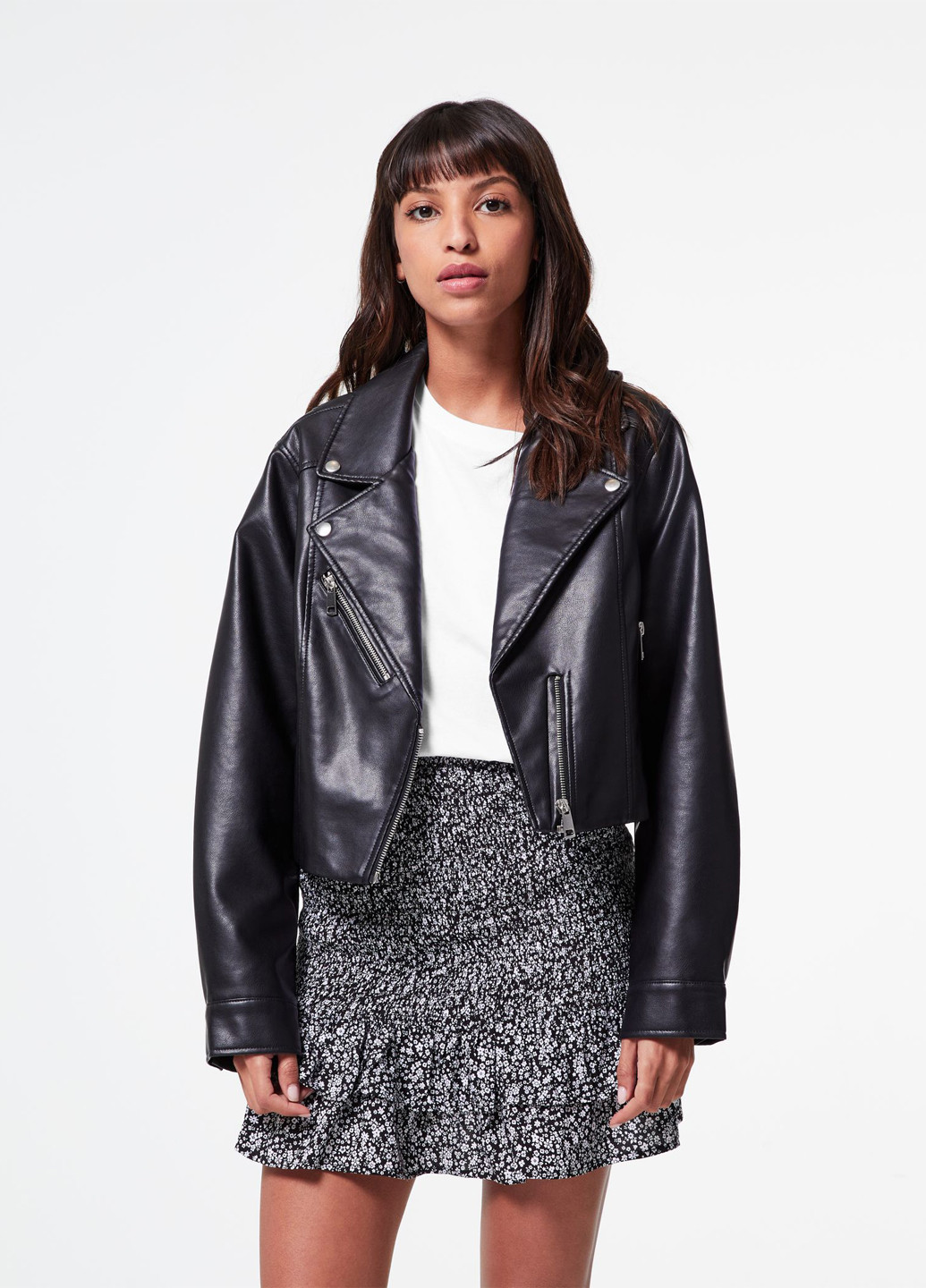 Черно-белая кэжуал цветочной расцветки юбка Jennyfer а-силуэта (трапеция)