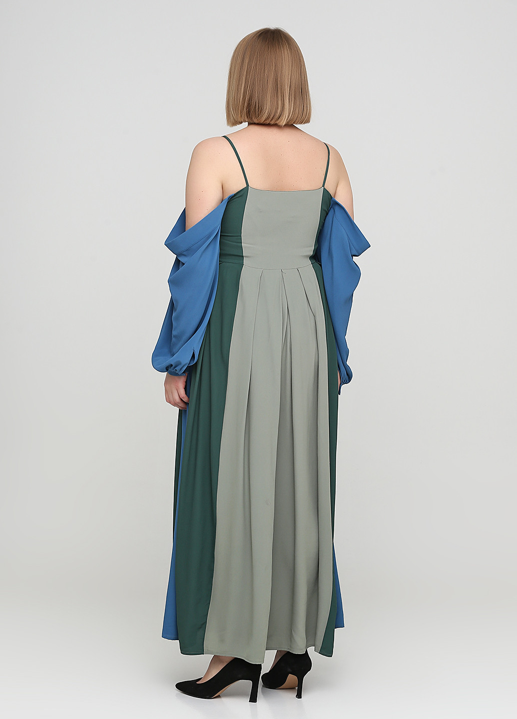 Комбинированное вечернее платье с открытыми плечами, клеш Erika Cavallini однотонное