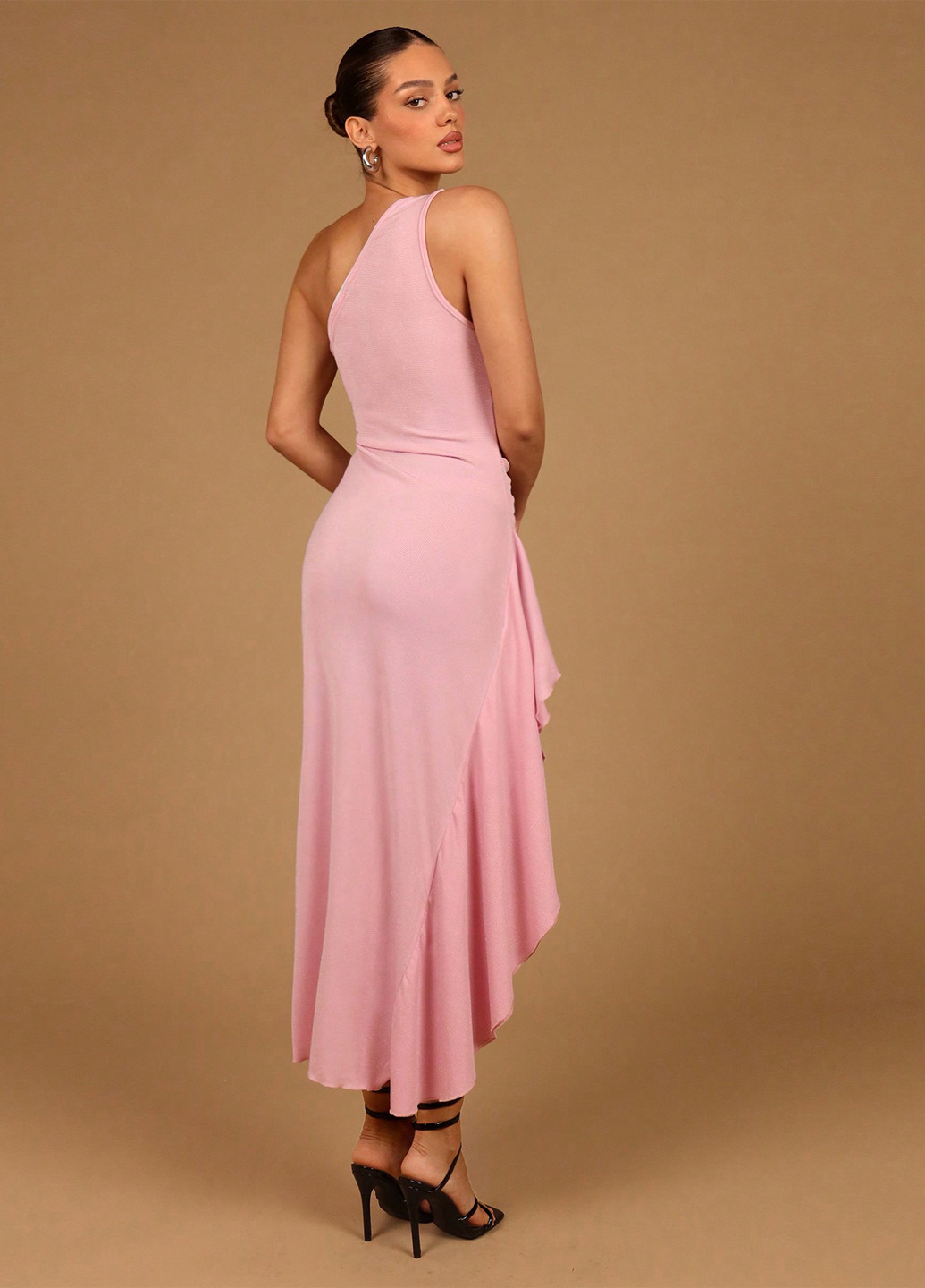 Рожева кежуал сукня на одне плече SHEIN однотонна