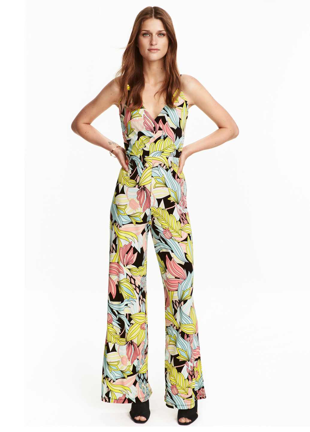 Комбінезон H&M комбінезон-брюки квітковий салатовий кежуал