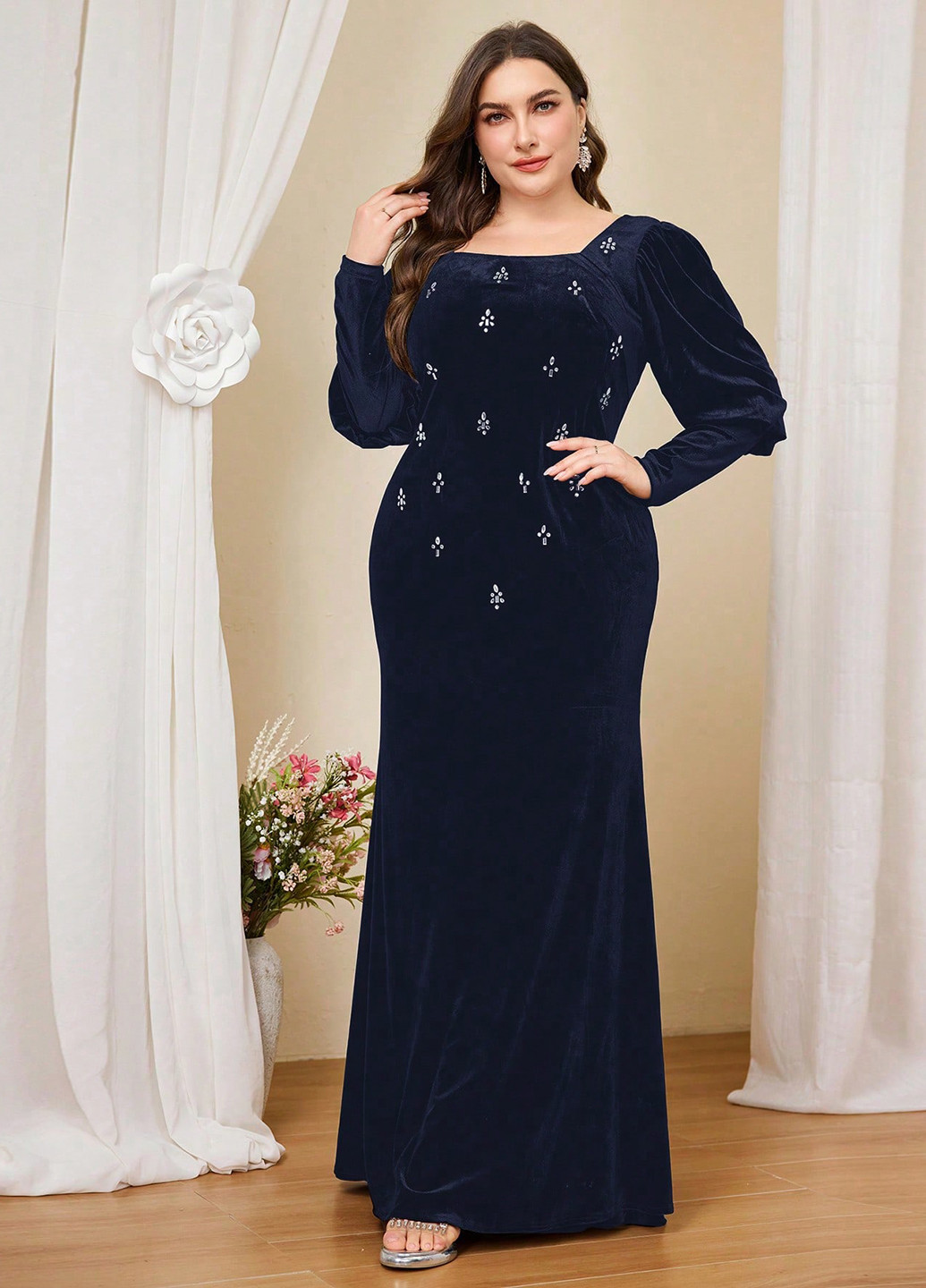 Синя святковий, вечірня сукня годе SHEIN однотонна