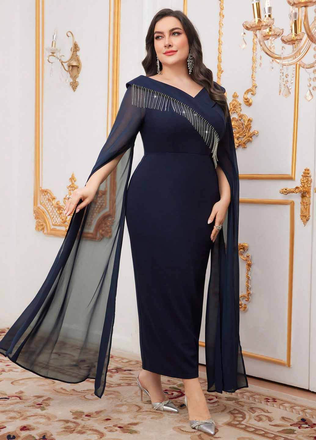 Темно-синя вечірня сукня футляр SHEIN однотонна