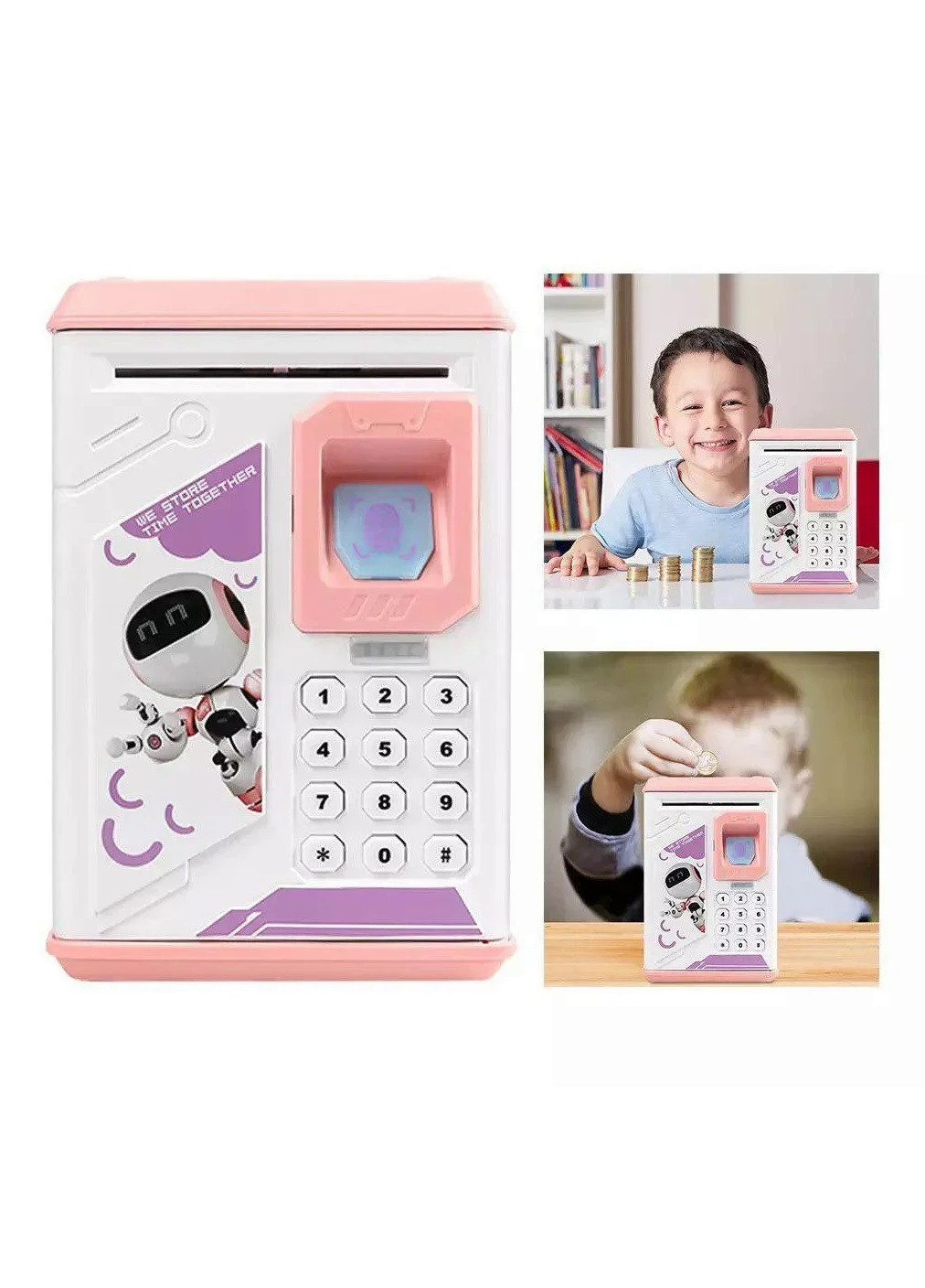 Іграшковий дитячий сейф скарбничка з електронним кодовим замком для паперових грошей та монет Робот (9047552226) Рожевий Unbranded (254026314)