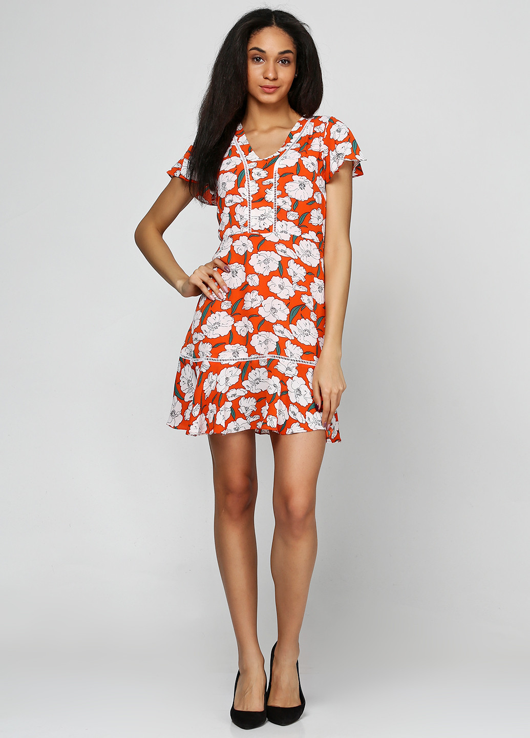 Оранжево-красное кэжуал платье My Collection с цветочным принтом