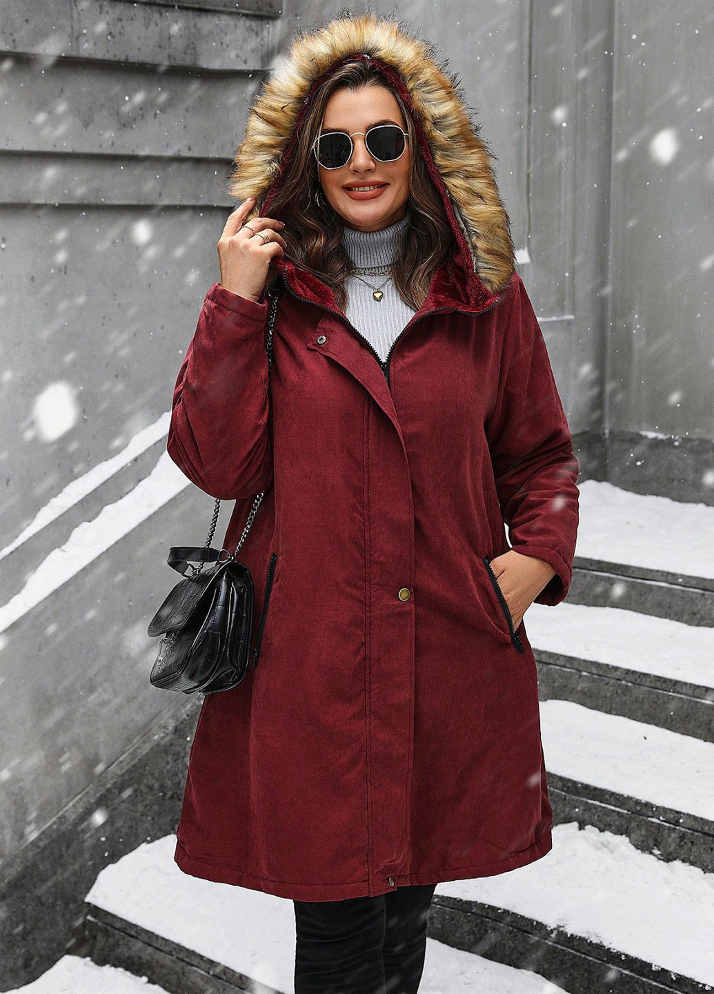 Бордове зимнє Пальто однобортне SHEIN
