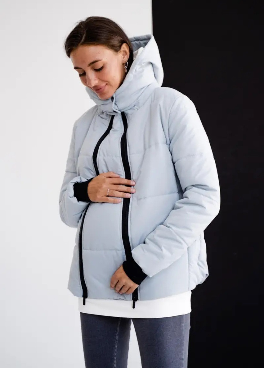 Серо-голубая зимняя курточка для беременных со снимающейся вставкой очень мягкая и легкая голубая до -35 °c To Be
