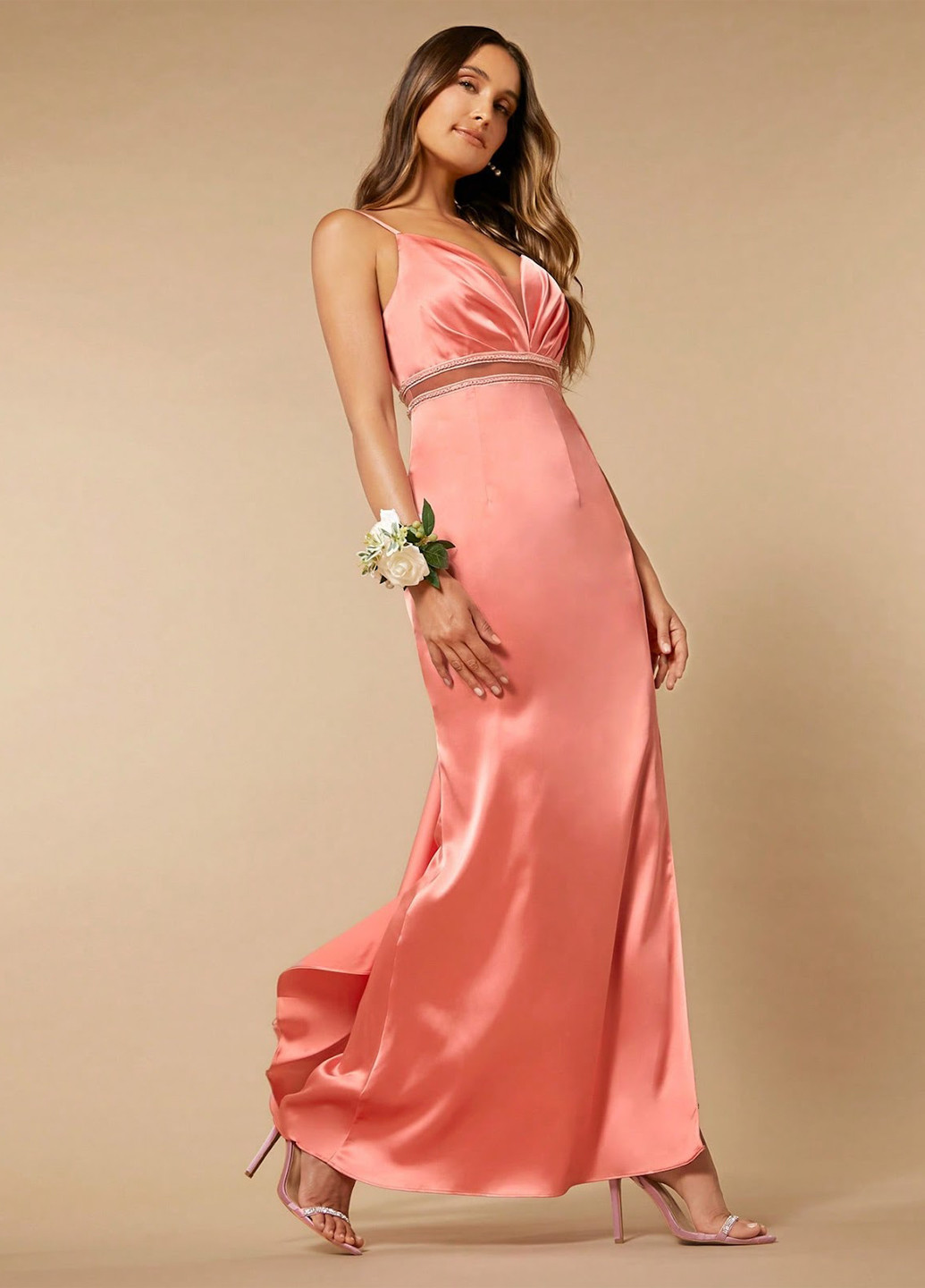 Коралловое вечернее платье SHEIN однотонное