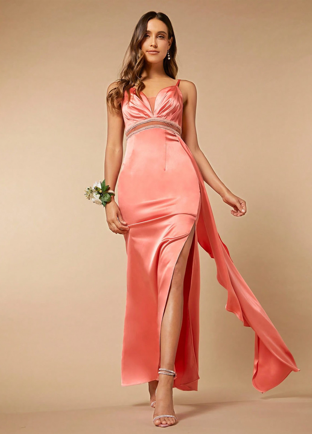 Коралловое вечернее платье SHEIN однотонное