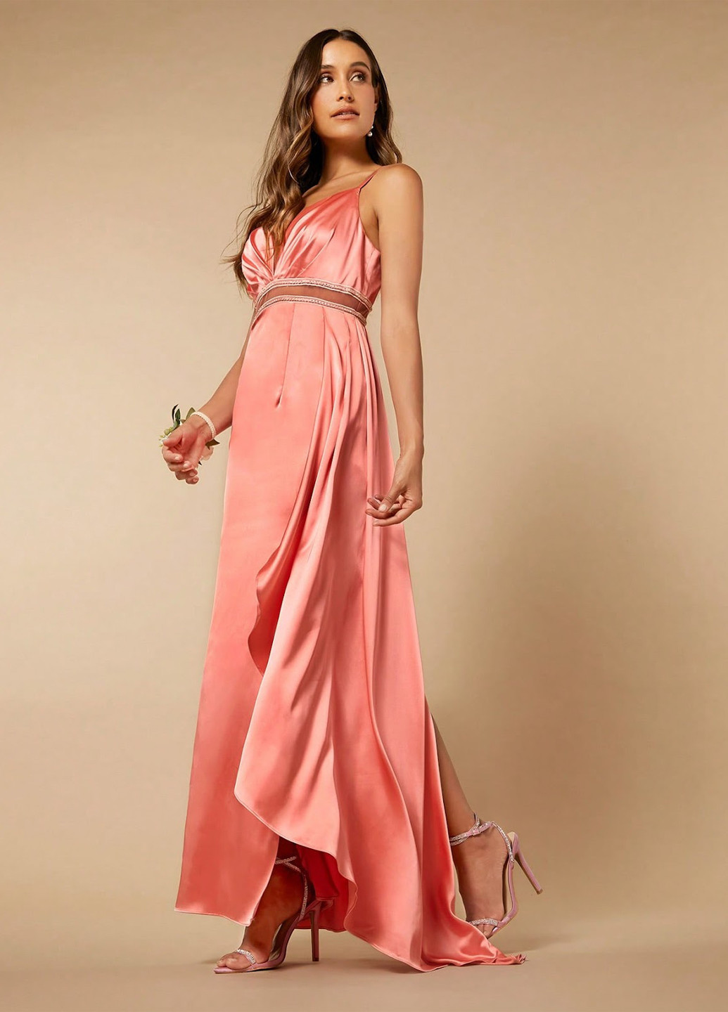 Коралловое вечернее платье SHEIN однотонное