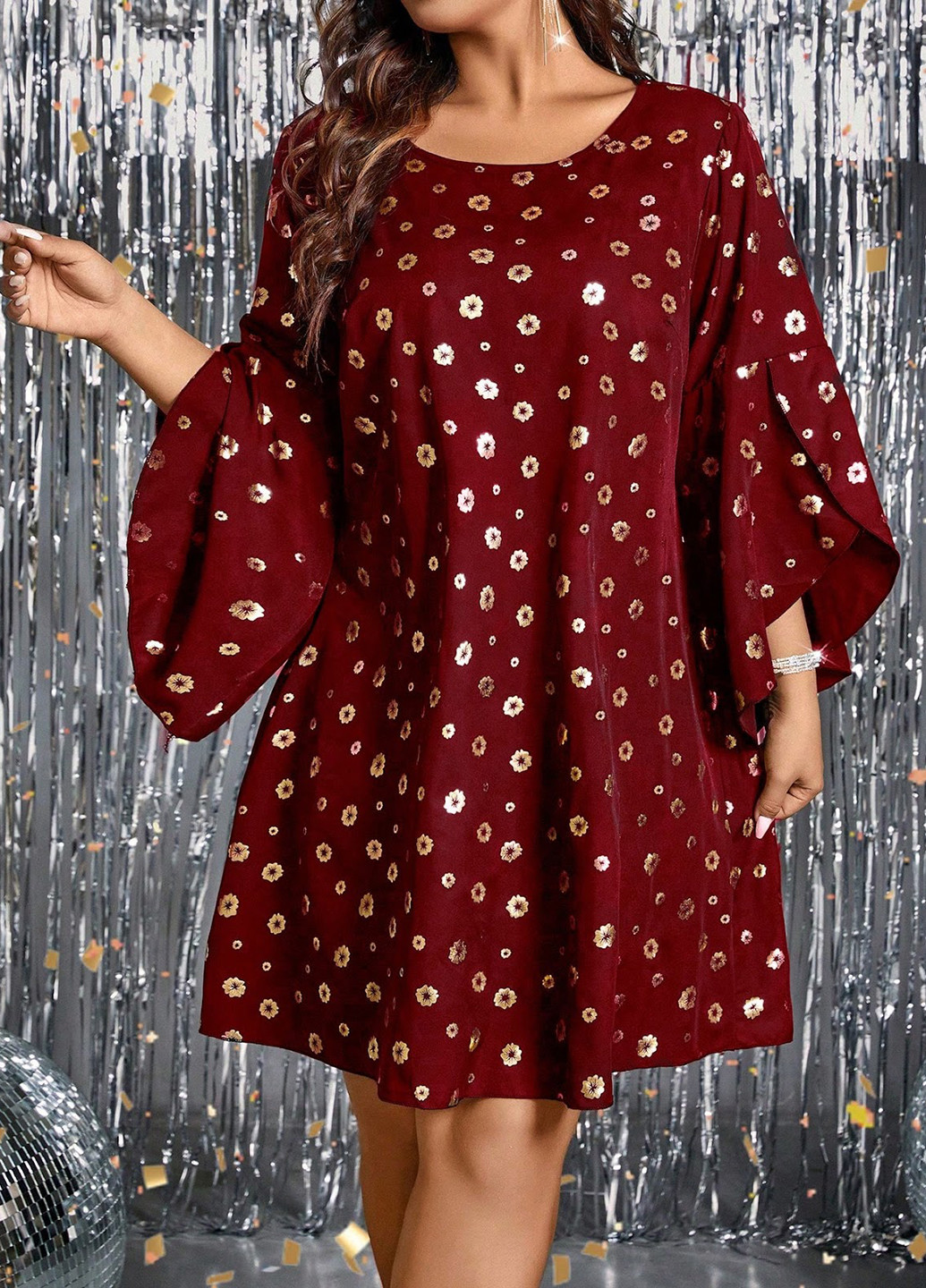 Бордова кежуал сукня а-силует SHEIN з квітковим принтом