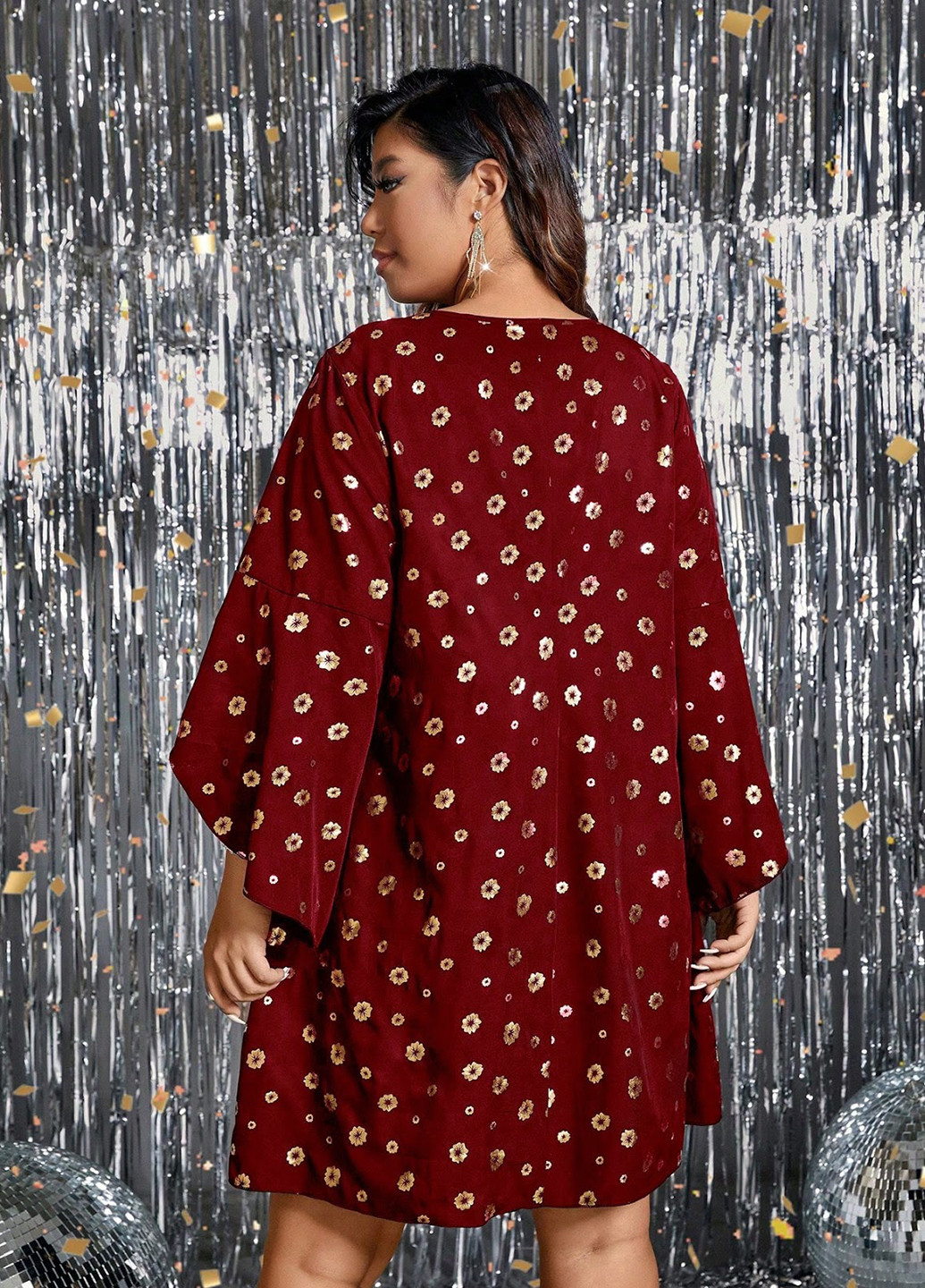 Бордова кежуал сукня а-силует SHEIN з квітковим принтом