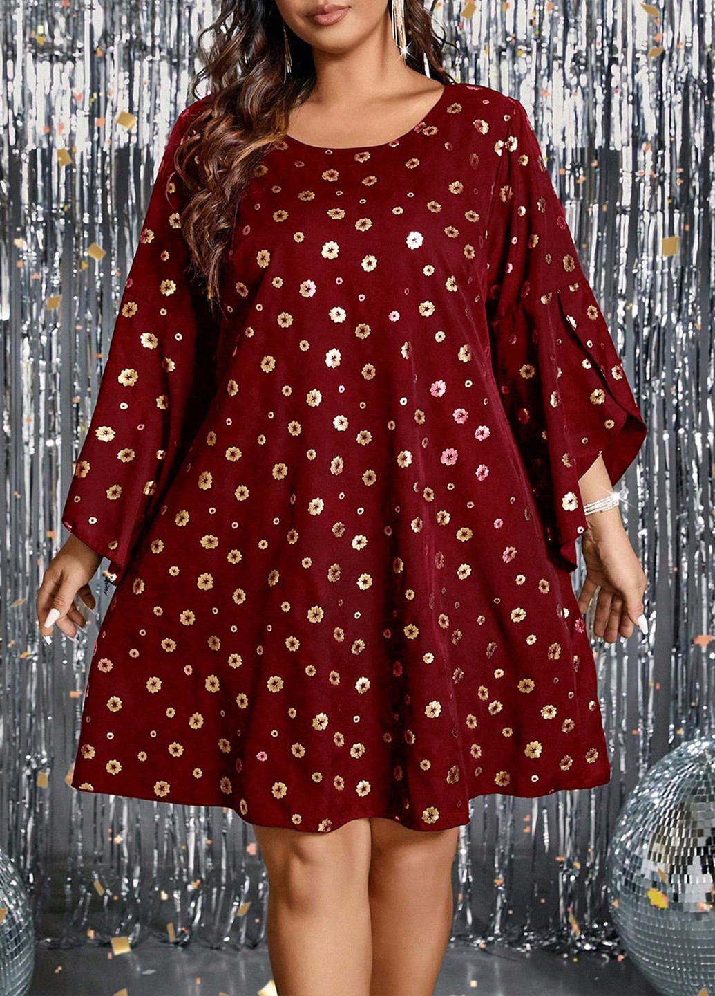 Бордова кежуал сукня а-силует SHEIN з квітковим принтом