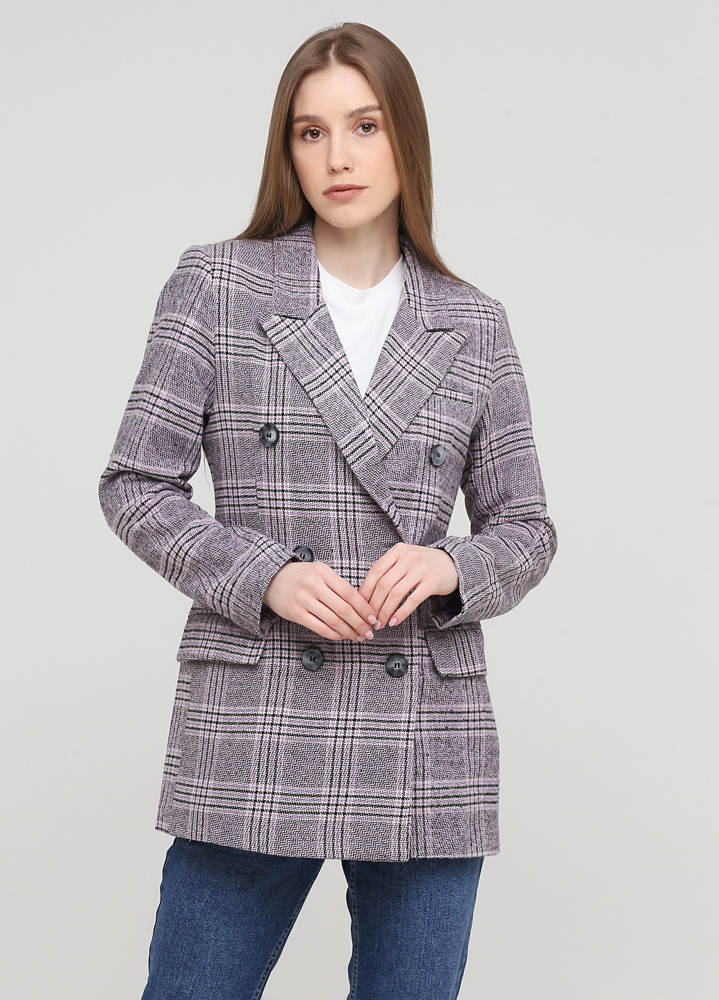 Сиреневый женский жакет BGD в клеточку - демисезонный