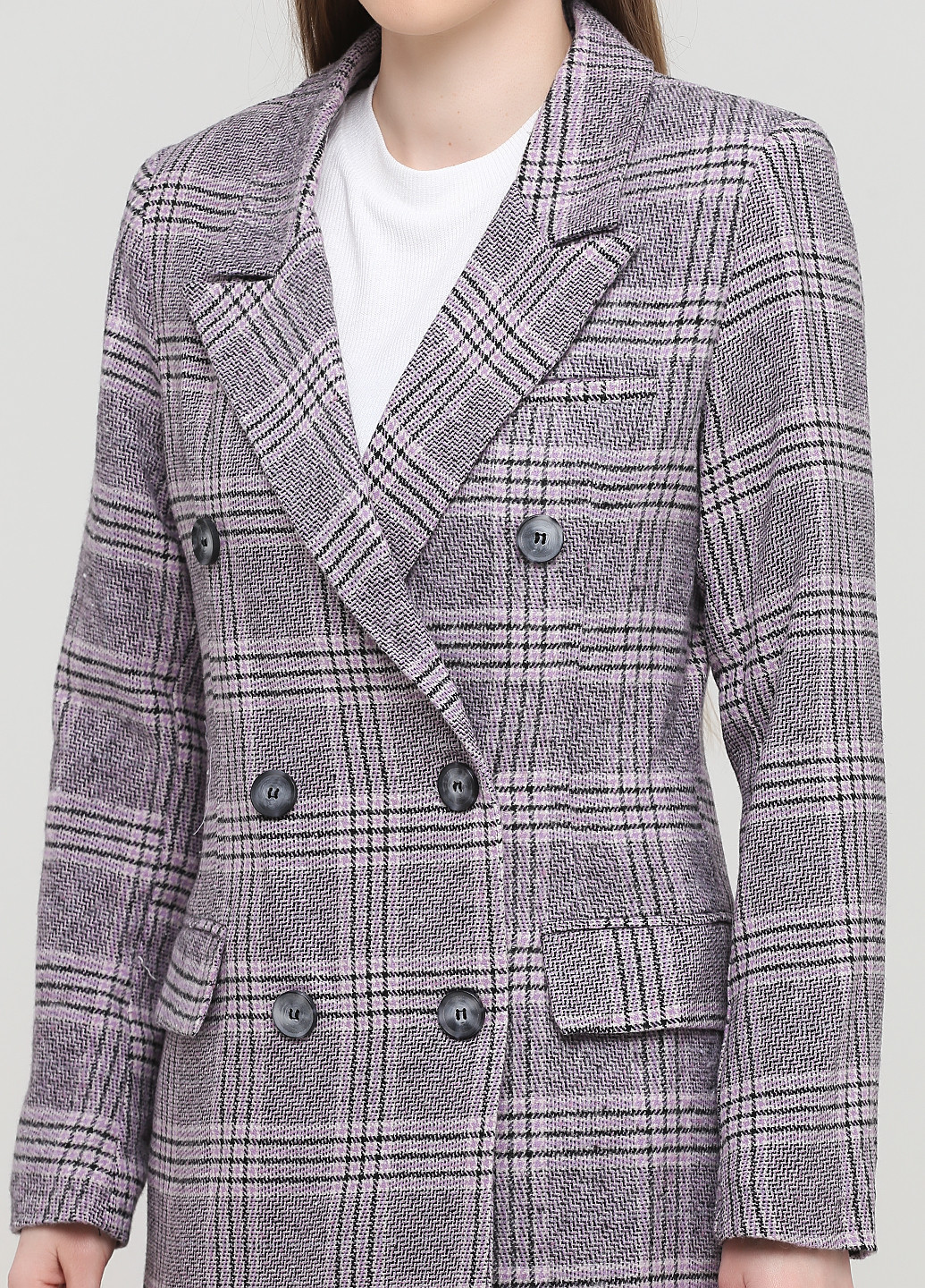 Сиреневый женский жакет BGD в клеточку - демисезонный