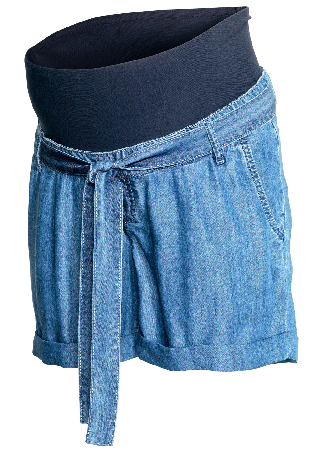 Шорты для беременных H&M однотонные синие джинсовые