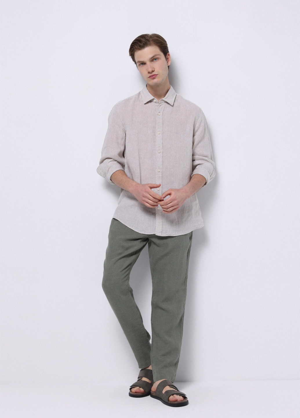 Хаки кэжуал летние прямые брюки Colin's