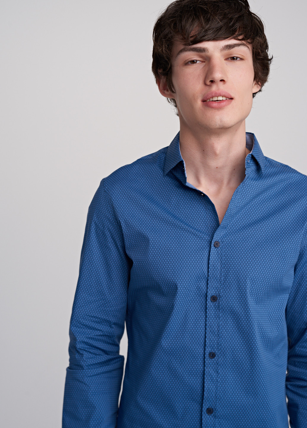 Синяя кэжуал рубашка SELA с длинным рукавом