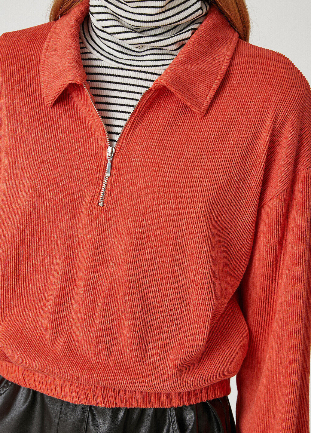 Оранжевая женская футболка-поло KOTON однотонная