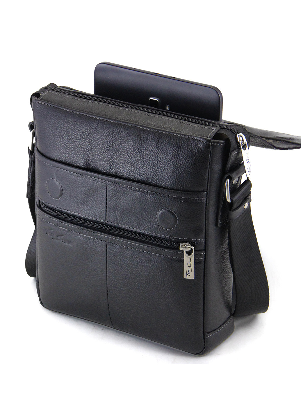 Сумка чоловіча шкіряна з клапаном 709 B чорна Tom Stone (213138558)
