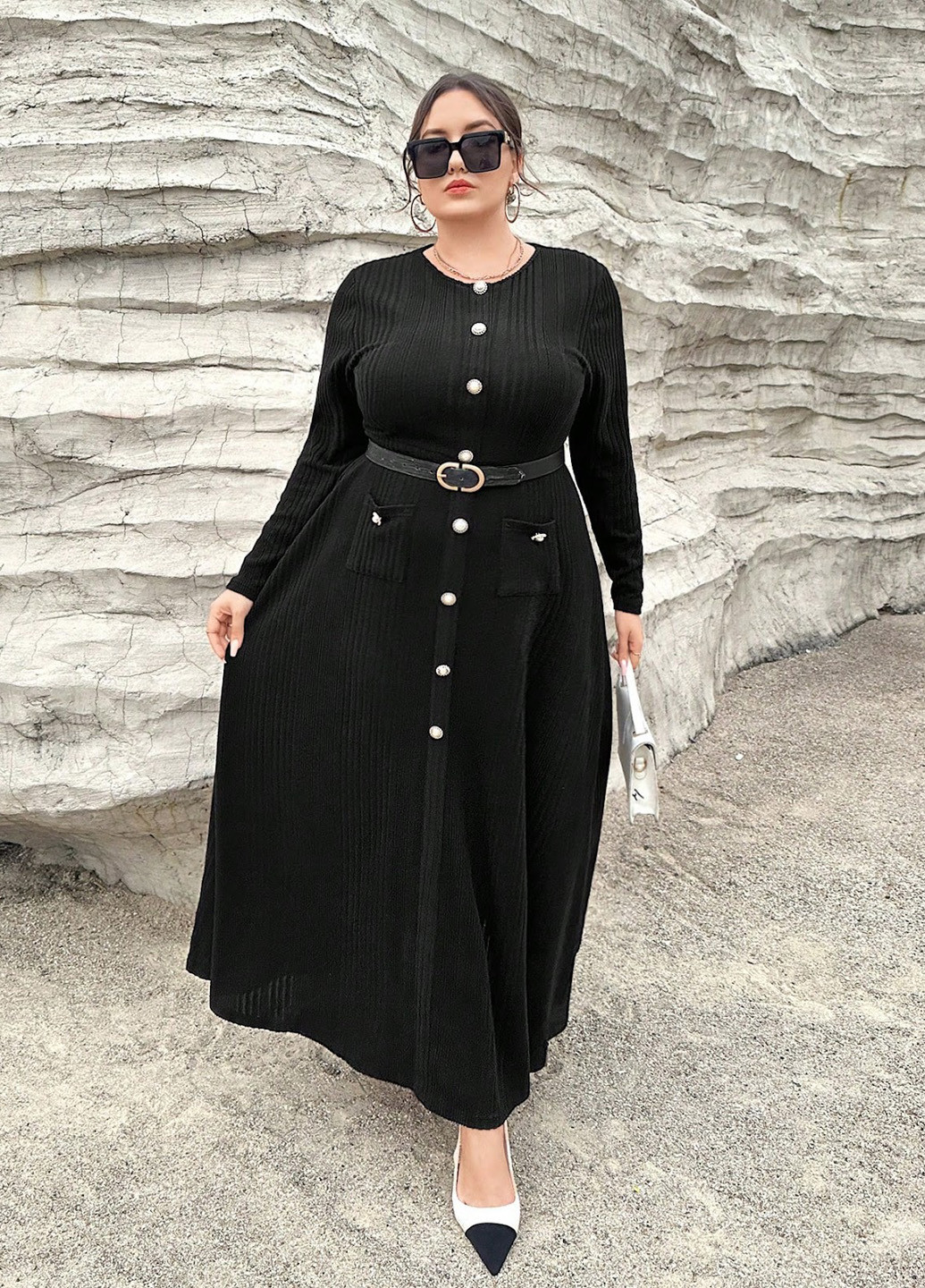 Черное кэжуал платье клеш SHEIN однотонное