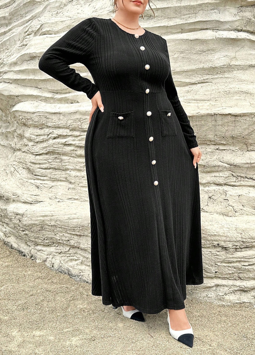 Черное кэжуал платье клеш SHEIN однотонное