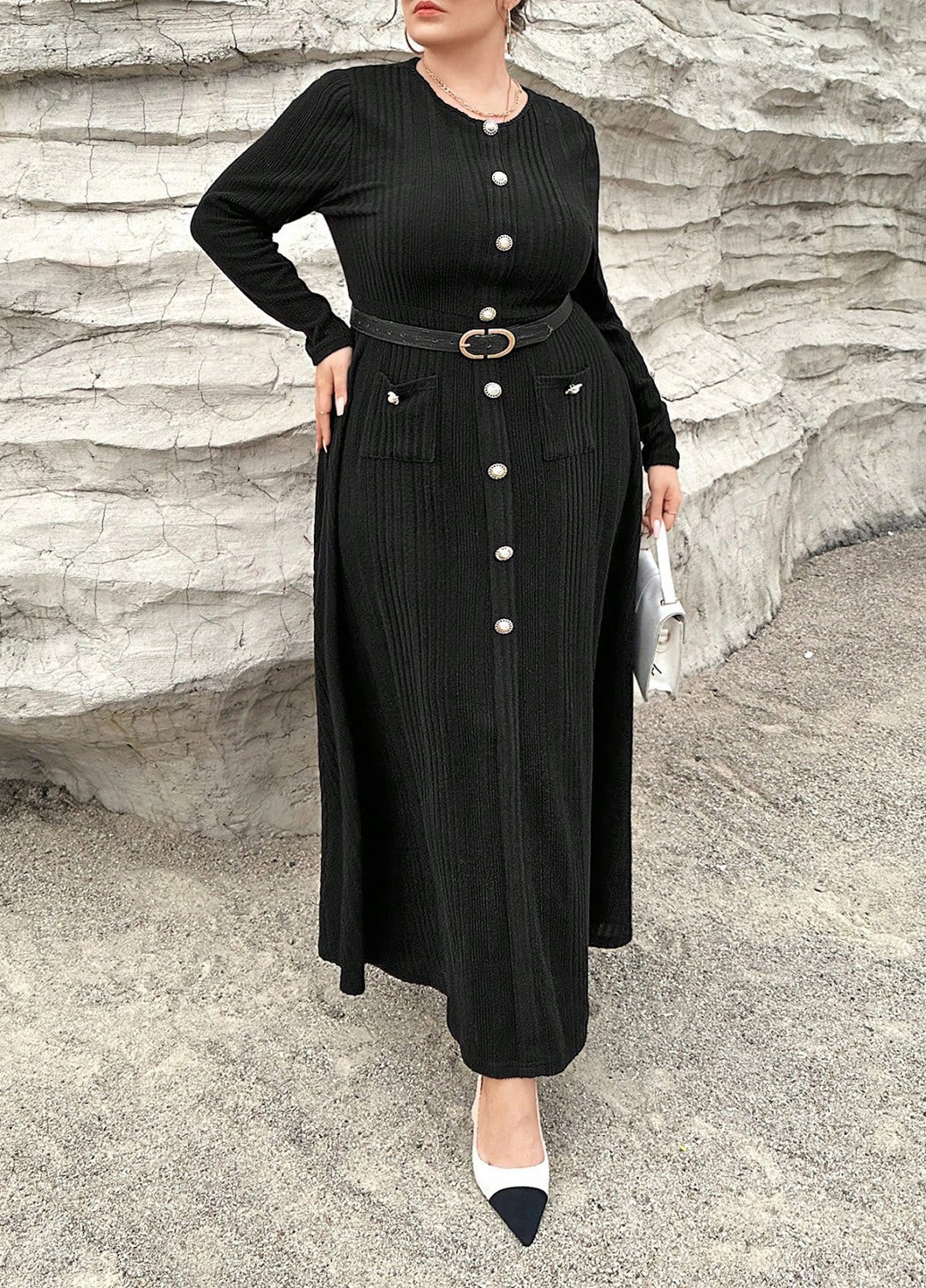 Черное кэжуал платье клеш SHEIN однотонное