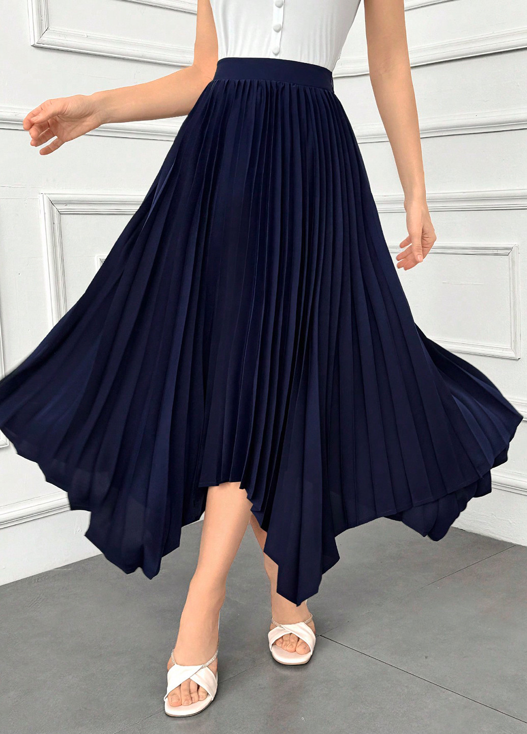 Темно-синяя кэжуал однотонная юбка SHEIN плиссе
