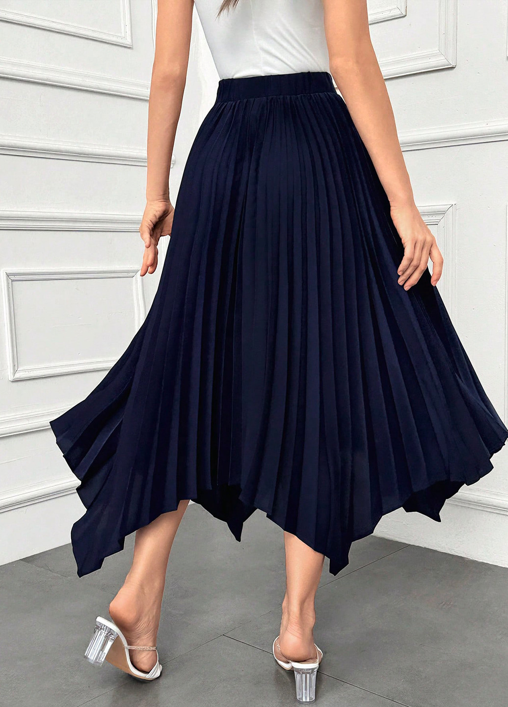 Темно-синяя кэжуал однотонная юбка SHEIN плиссе