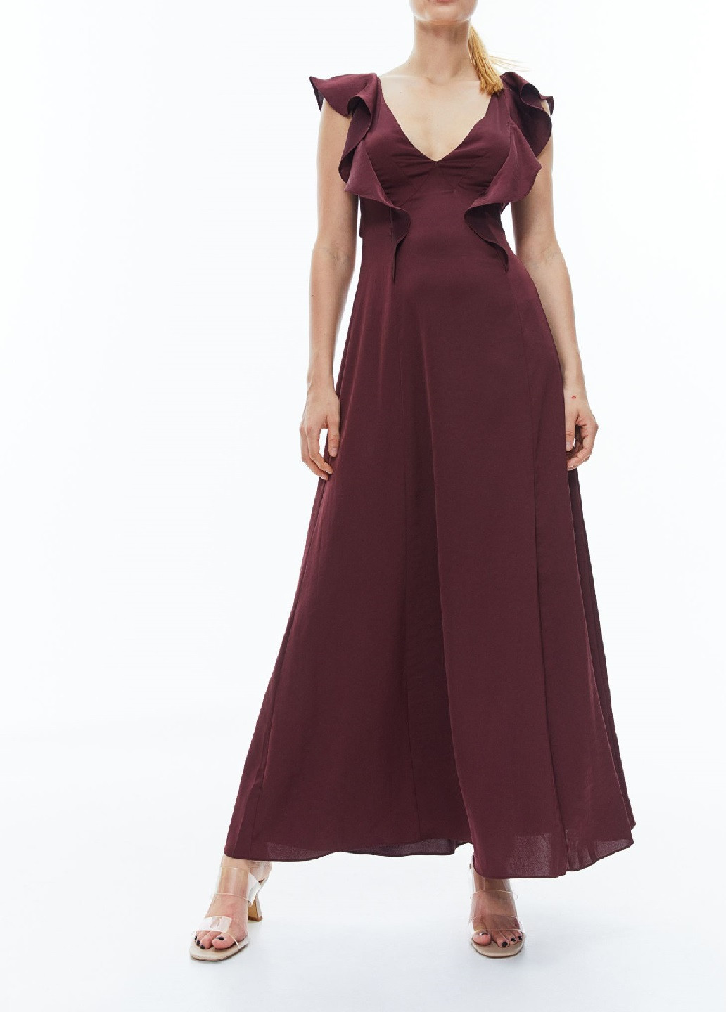 Бордовое кэжуал платье H&M однотонное