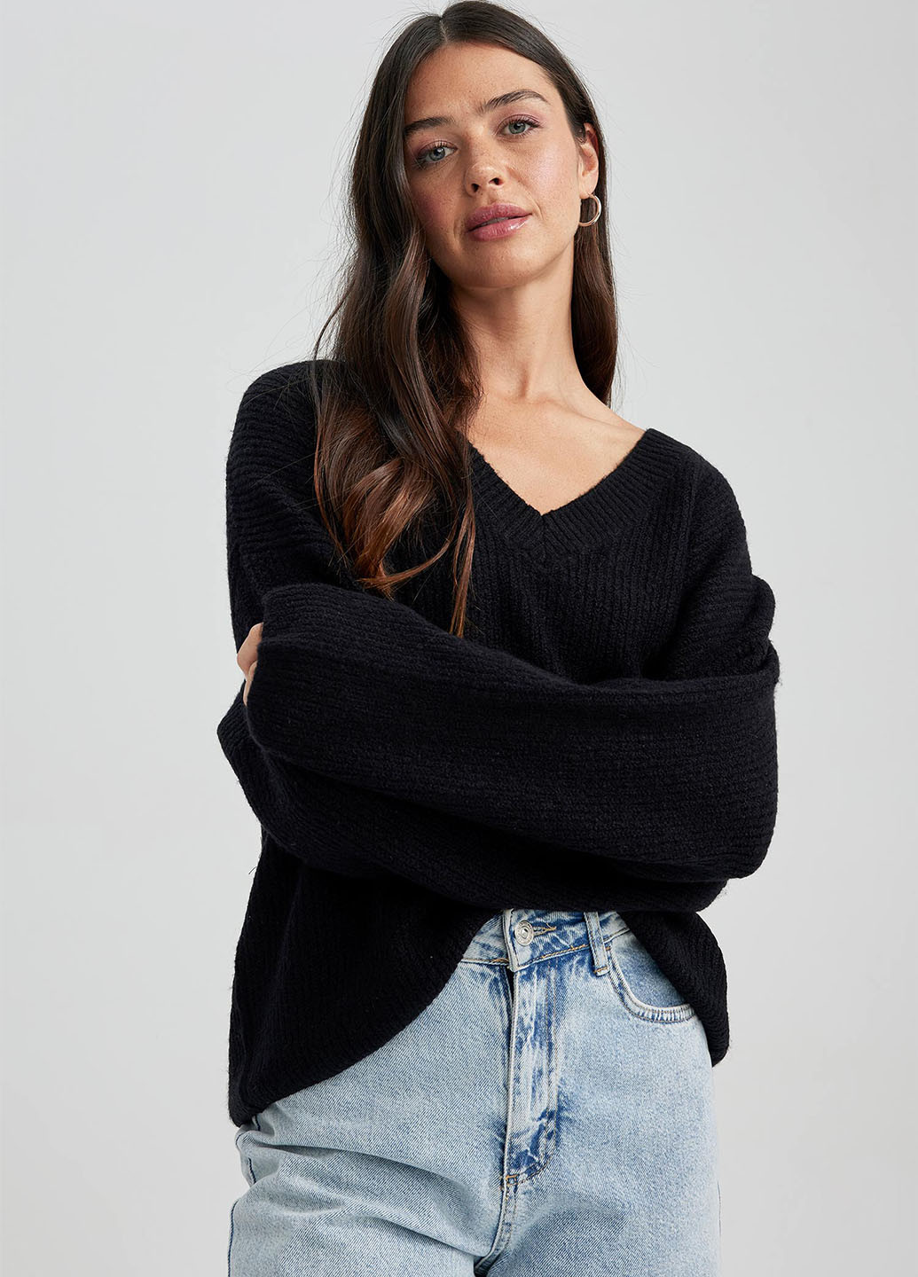 Черный зимний пуловер пуловер DeFacto