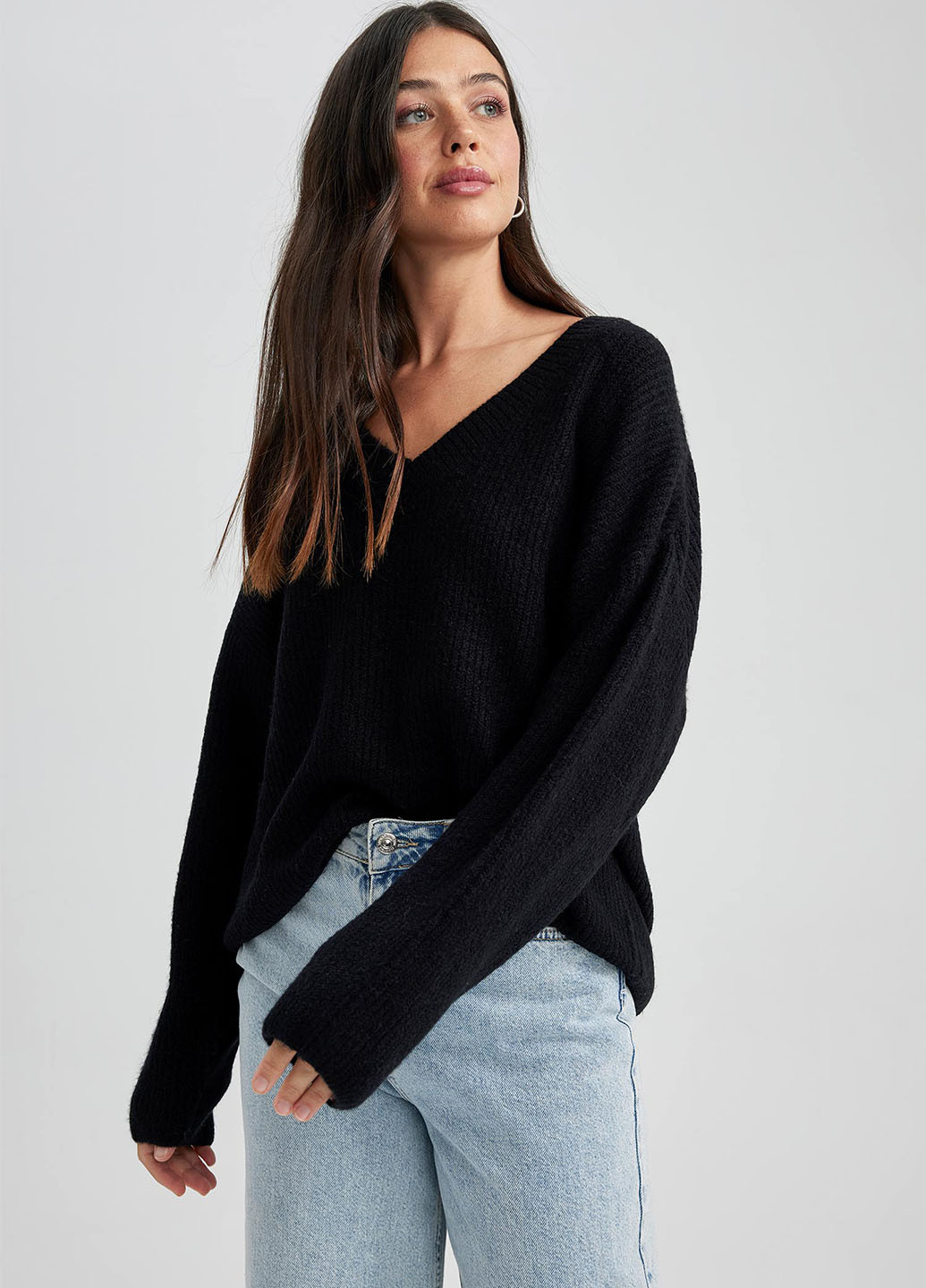 Чорний зимовий пуловер пуловер DeFacto