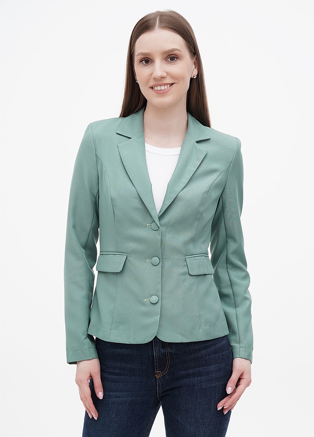 Серо-зеленый женский жакет Laura Bettini однотонный - летний