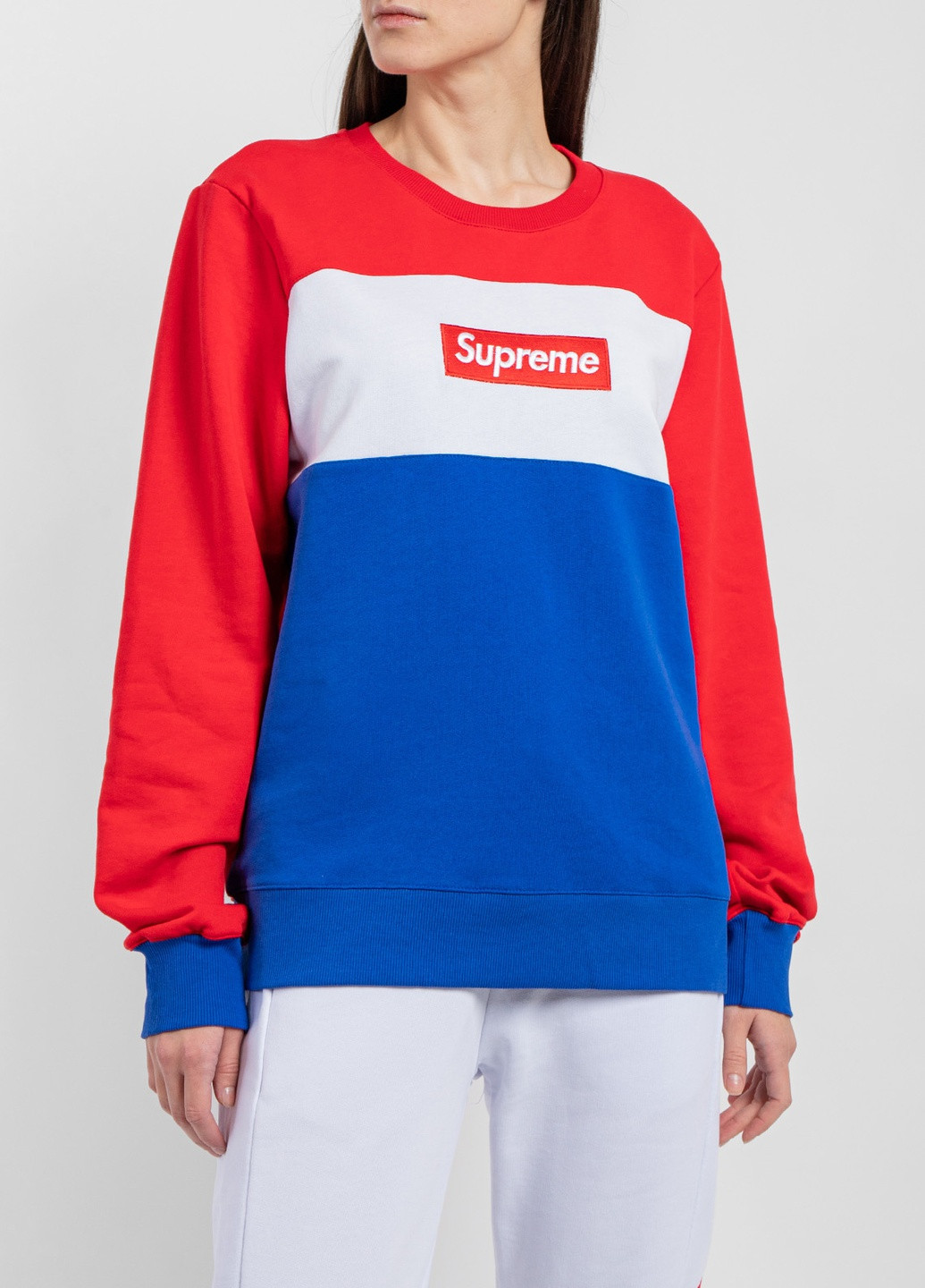 Красный красно-синий хлопковый свитшот с логотипом Supreme Spain однотонный (251905342)