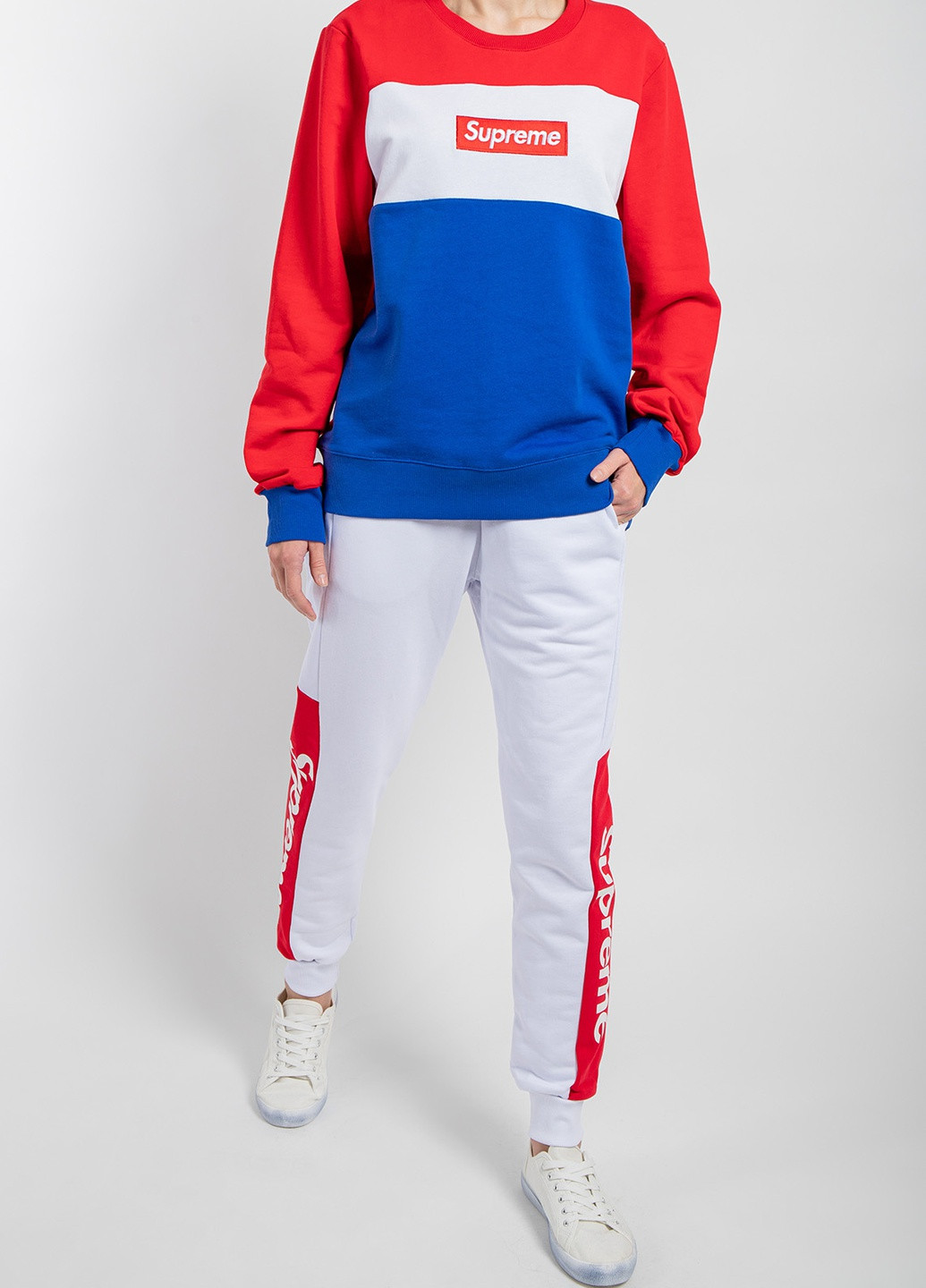 Красный красно-синий хлопковый свитшот с логотипом Supreme Spain однотонный (251905342)