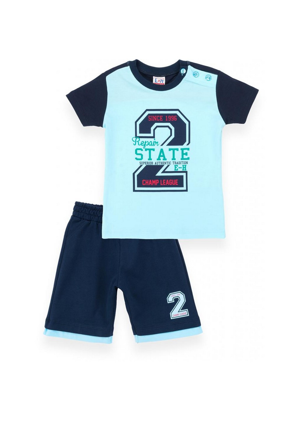 Голубой набор детской одежды футболка с пуговичками с шортами (8922-98b-blue) Breeze