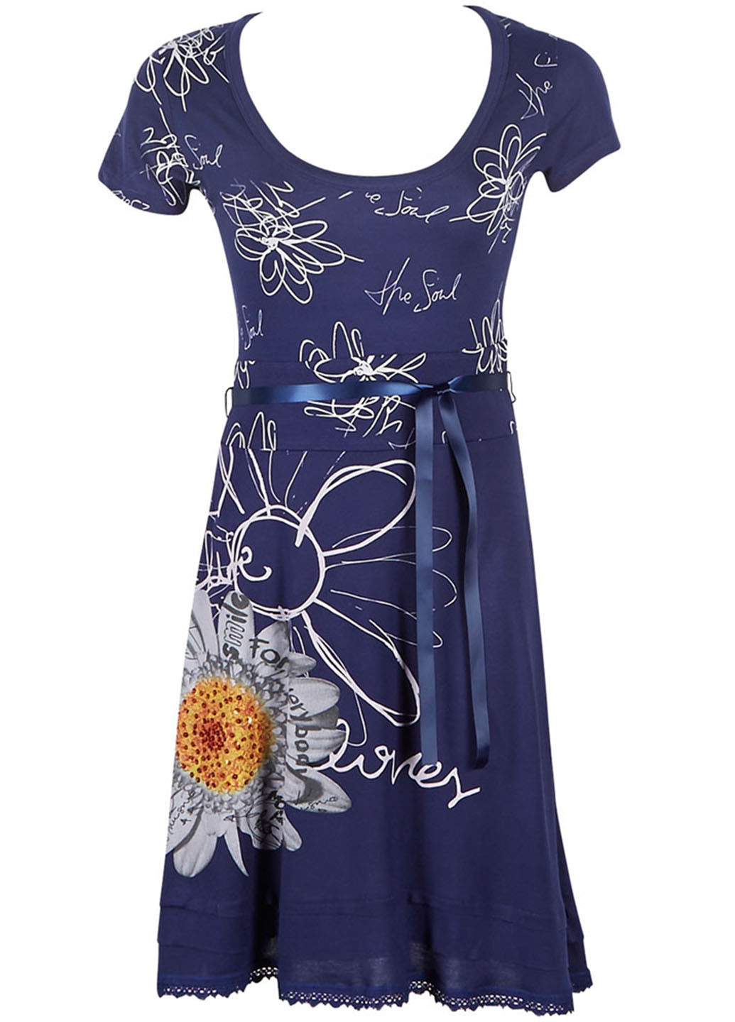 Темно-синее кэжуал платье клеш Desigual с цветочным принтом