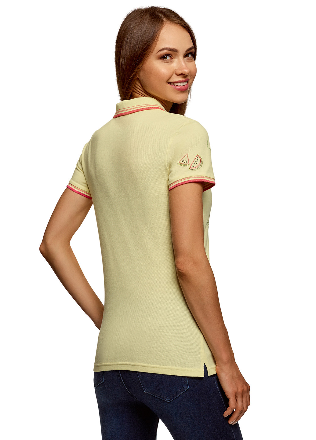 Желтая женская футболка-поло Oodji с рисунком