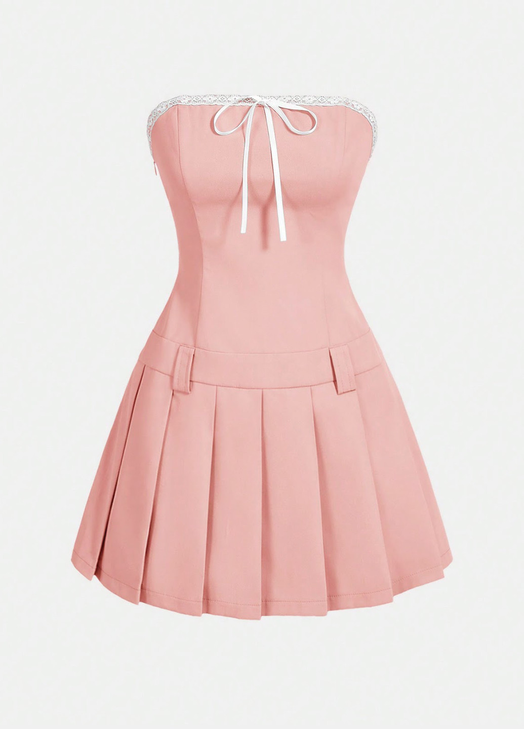 Светло-розовое кэжуал платье плиссированное, клеш, бандо SHEIN однотонное