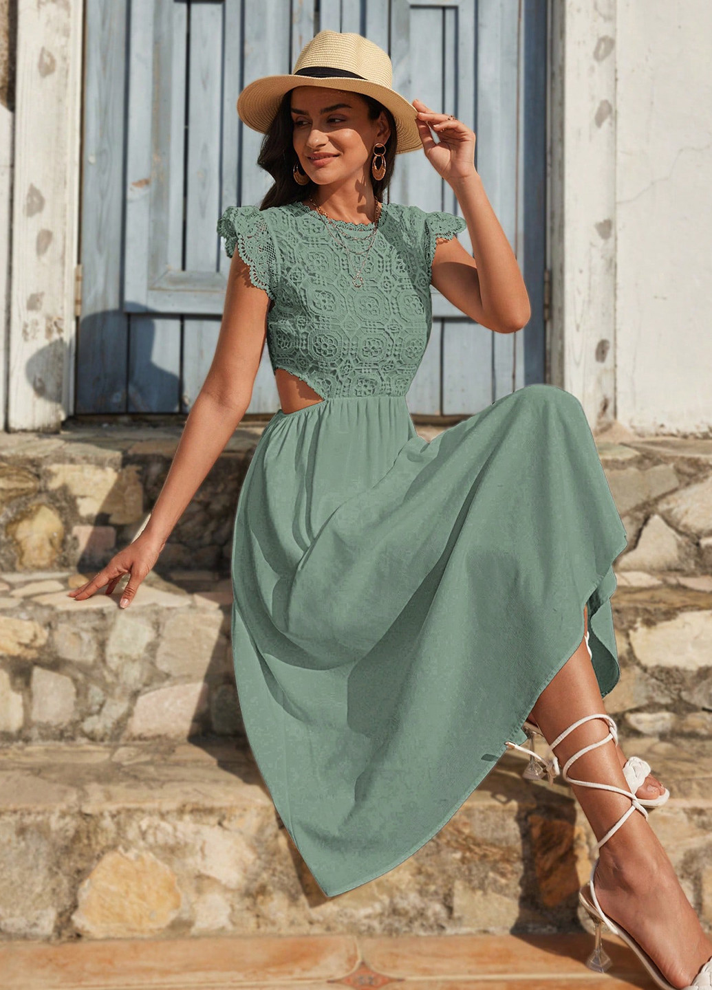 Зеленое кэжуал платье а-силуэт SHEIN однотонное