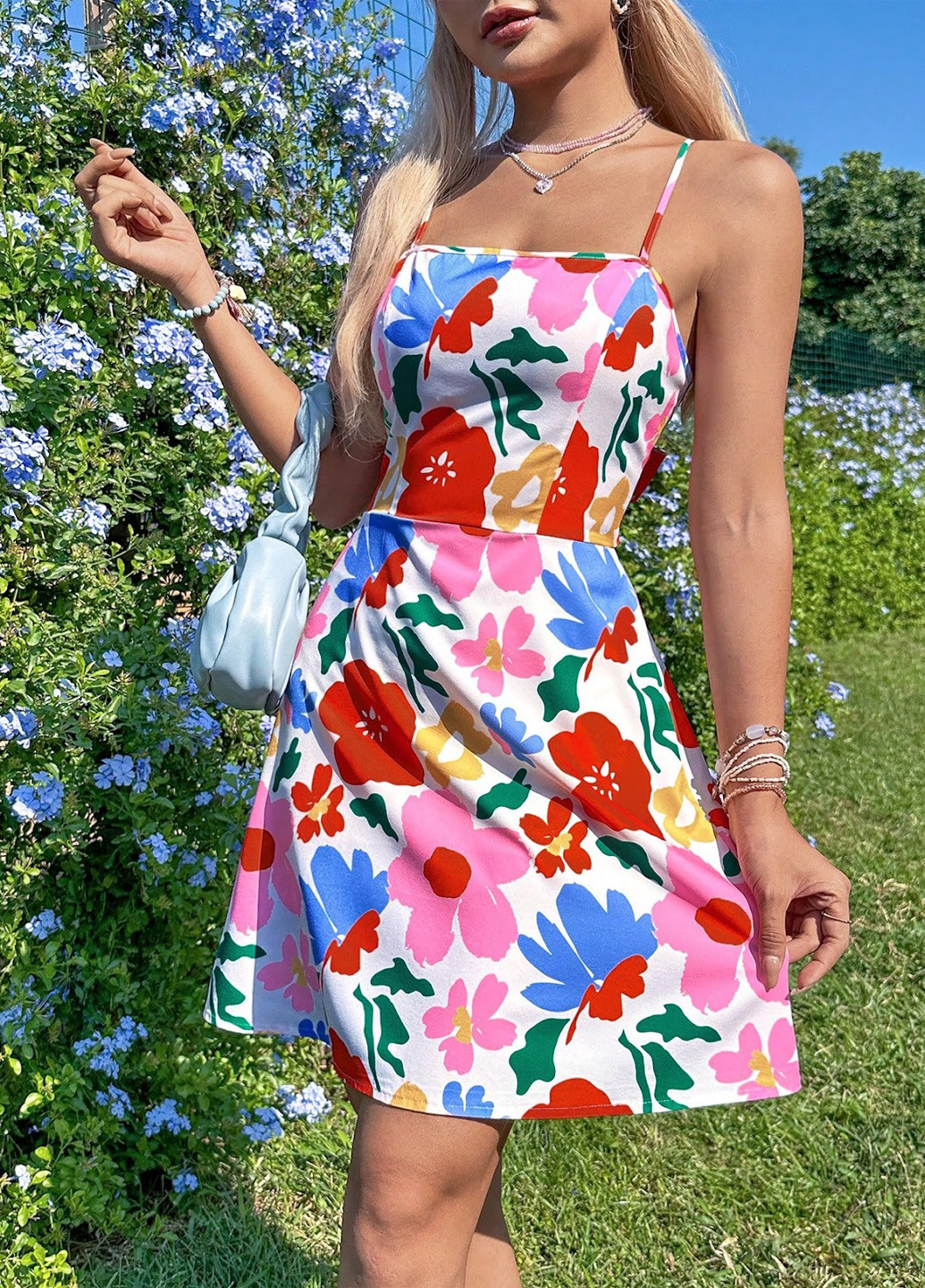 Комбінована кежуал сукня з відкритою спиною, з відкритими плечима SHEIN з квітковим принтом