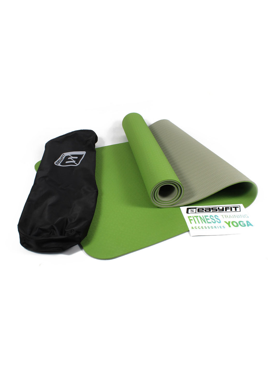 Килимок для йоги TPE + TC ECO-Friendly 6 мм зелений з сірим (мат-каремат спортивний, йогамат для фітнесу, пілатесу) EasyFit (237596258)
