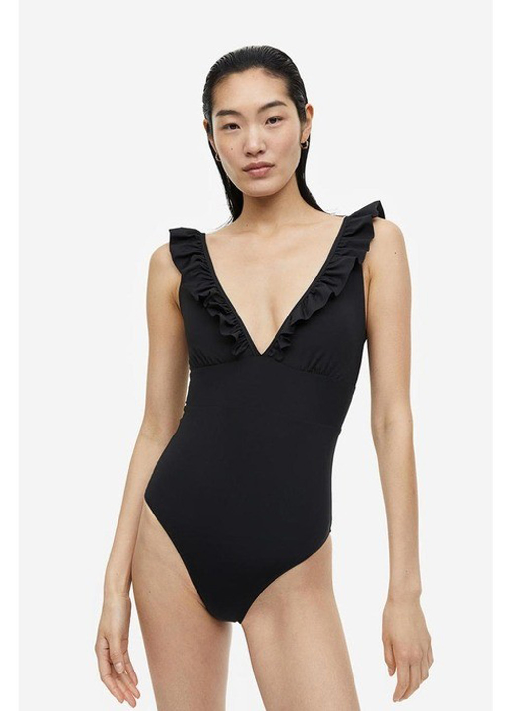 Черный летний купальник слитный H&M