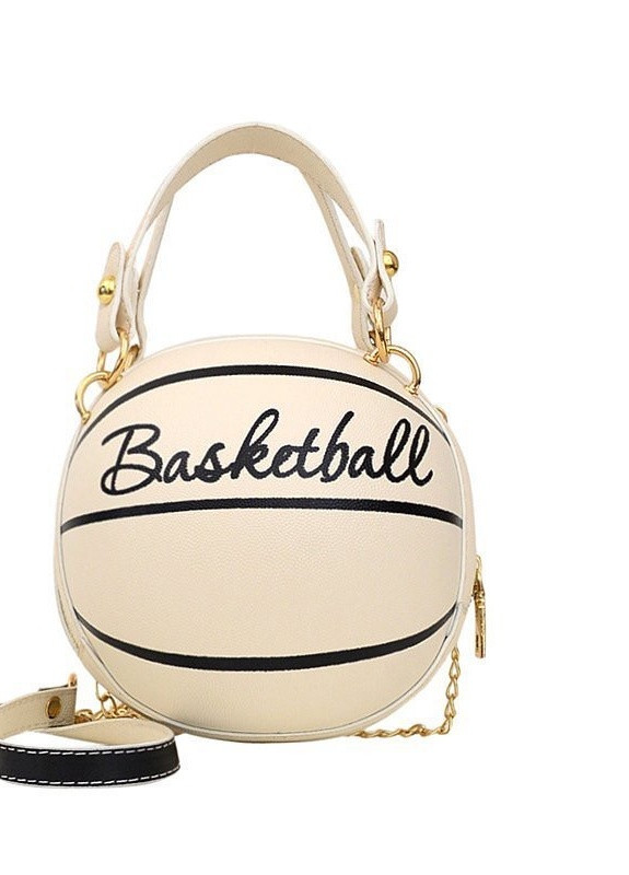 Жіноча класична кругла сумка баскетбольний м'яч на ланцюжку бежева молочна біла NoName (251204239)