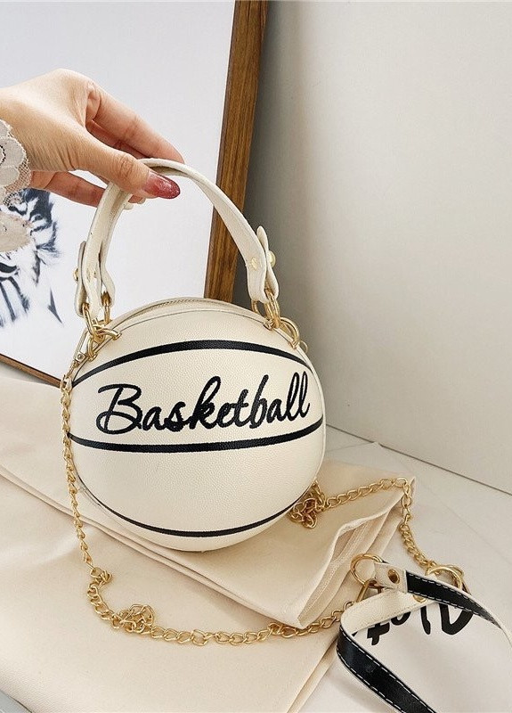 Жіноча класична кругла сумка баскетбольний м'яч на ланцюжку бежева молочна біла NoName (251204239)